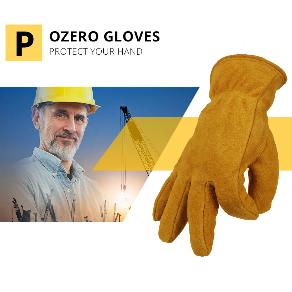 OZERO Men's Work Driver Gloves Cowhide Winter Warm Cashmere Windproof Security Protection Wear Safety Working Woman Gloves 2008 OZERO Men's Work Driver Gloves Cowhide Winter Warm Cashmere Windproof Security Protection Wear Safety Working Woman Gloves 2008