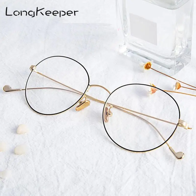 Longkeperer Женские Простые оправы мужские очки в Корейском стиле ретро золотые черные очки круглые очки без градусов прозрачные линзы