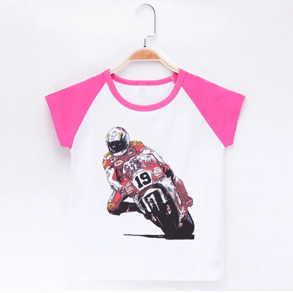 Детская футболка для детей, Детский мотоцикл, футболка с круглым вырезом и принтом, хлопковые короткие футболки для мальчиков Одежда для маленьких девочек топы, футболки, От 3 до 10 лет - Цвет: Pink