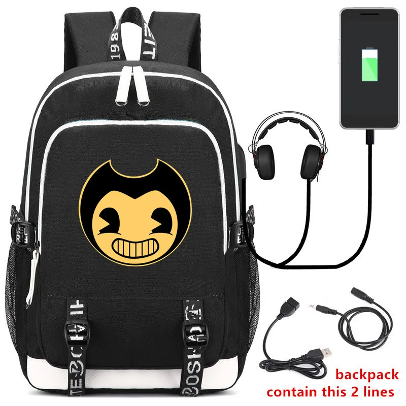 

Bendy and the Ink Machine Backpack USB Charging Laptop Backpack for Teens Male Travel Student Backpack Cute school bags