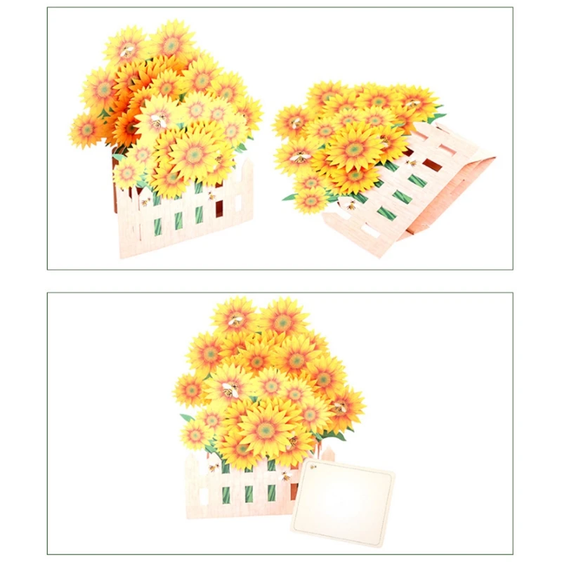  Sunflower Greeting Cards Handmade Birthday Wedding Invitation 3D Pop Up Card Art - 32924697589