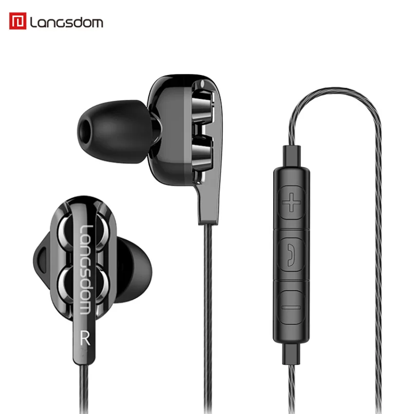Langsdom номер Super Bass спортивные наушники Dual Driver с микрофоном стерео Hifi гарнитура