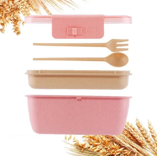 800 мл здоровый материал Ланч-бокс двойной слой пшеничной соломы Bento коробки микроволновая посуда контейнер для хранения продуктов Ланчбокс