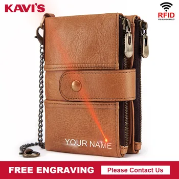 

KAVIS Free Engraving Genuine Leather Rfid Wallet Men Crazy Horse Wallets Coin Purse Short Male Money Bag Mini Walet Quality