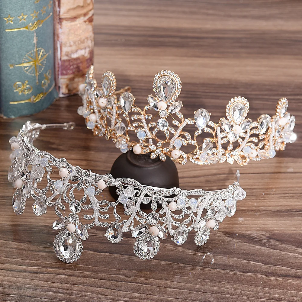 Цветок Тип струны бусины кристалл невеста барокко тиара Корона Свадебные украшения для женщин свадебная диадема аксессуары украшения для