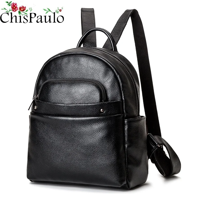 

CHISPAULO Brand Women Designer Rivets Genuine Leather Backpack Vintage High Quality Girls School Rucksack Ladies Back Pack N019