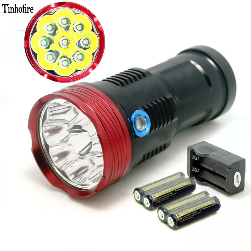 Tinhofire 9T6 фонарик 15000 люмен 9xT6 светодиодный 9 x CREE XM L T6 с батареей 4000 мАч и зарядным