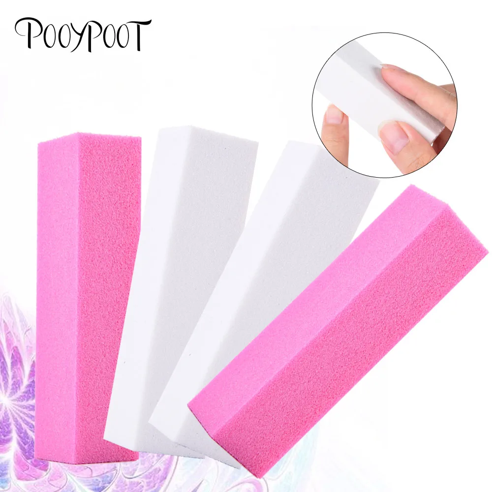

Pooypoot 4Pc/Set Nail Art File Buffer Sanding Sponge Buffering Nail Polishing Sponge White Pink Color Buffer Block Manicure Tool