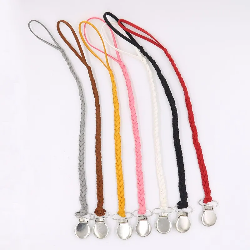 Baby Leather Pacifier Clips Chain Pacifier Holder Braided Clip Colorful Ribbon Convenient For Infant Baby Kids Feeding 26cm