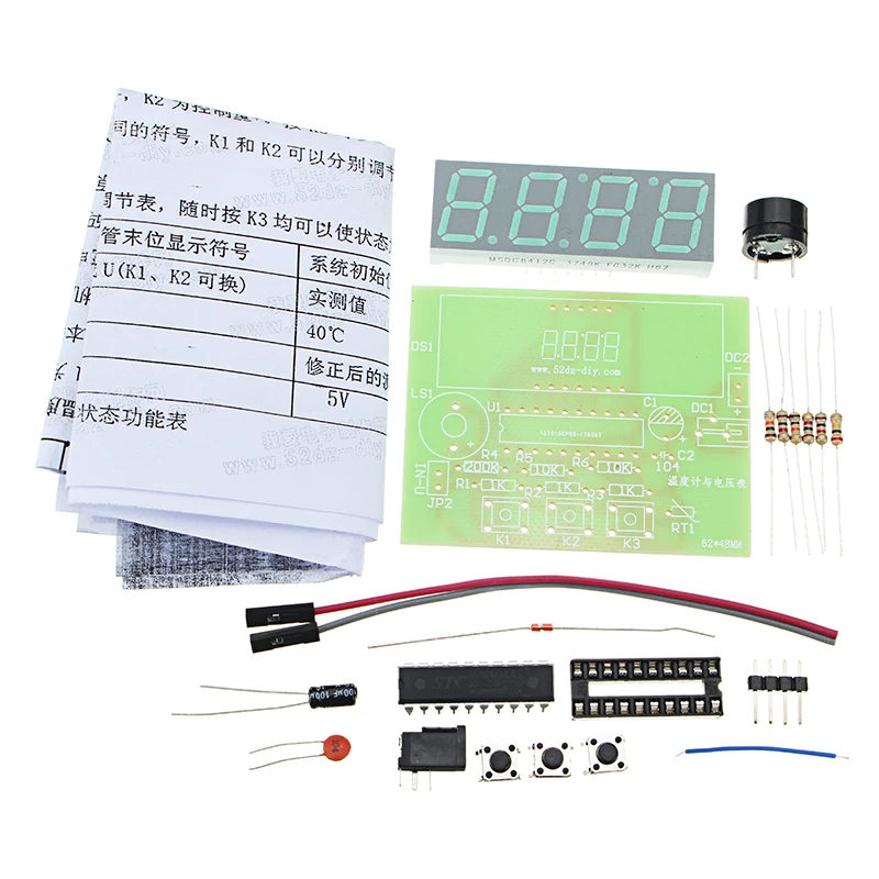 5V DIY Digital Voltmeter Thermometer Kit Electronic Production Module