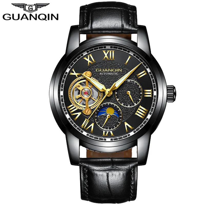 relogio masculino GUANQIN Luxury Brand Tourbillon Automatic Watches Men Military Sport Leather Strap Waterproof Mechanical Watch 
