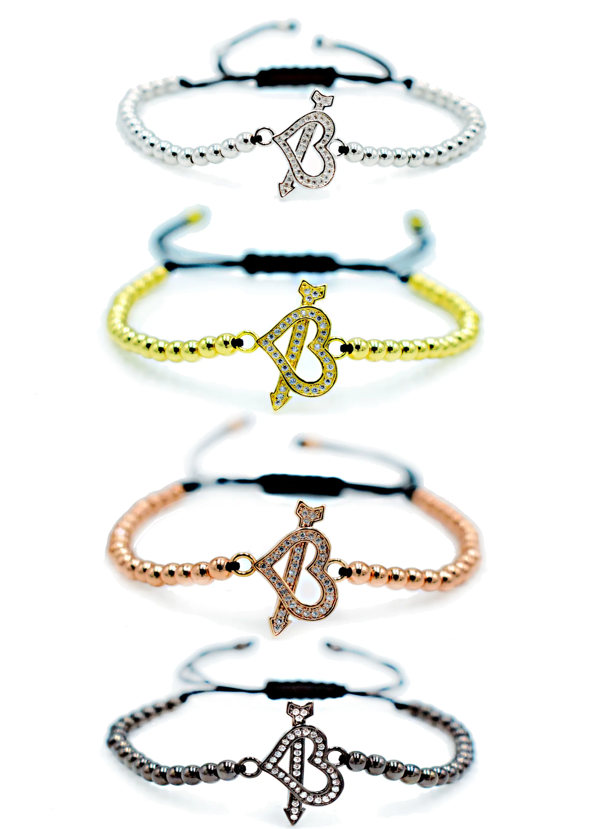 Stainless Steel 4mm Beads Charm Bracelets Cupid Love Arrows Cubic