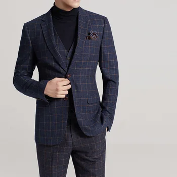 Fashion Plaid Business Suit Groom Tuxedos Wedding Suit Blazer Men 3Pcs (Jacket+Vest+Pants) Single Breasted Suit Men 2018 Fashion Plaid Business Suit Groom Tuxedos Wedding Suit Blazer Men 3Pcs (Jacket+Vest+Pants) Single Breasted Suit Men 2018