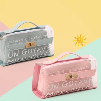 

Portable Fashion Transparent PU Pencil Case Cute Large Capacity Pen Bag Stationery Cosmtic Pouch School Office Supply for Girls