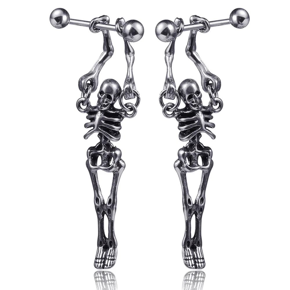 

Punk Rock Titanium Stainless Steel Skeleton Skull Stud Earrings Biker Cool Earrings Men Gothic Party Jewelry Drop Shipping