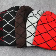 B179118 осенне-зимняя полосатая ромбовидная теплая акриловая шляпа, унисекс Вязаная Шапка-бини