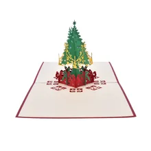 Merry Christmas Tree Винтаж 3D лазерная резка всплывающая бумага ручной работы на заказ поздравительные открытки сувенирные открытки 150 мм* 150 мм