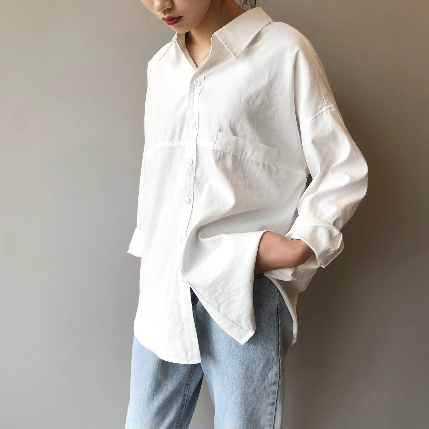 Baggy button up shirt womens Clearance