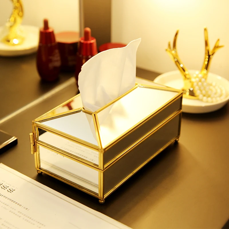 

ANFEI European Style Metal Mirror Tissue Box Restaurant Kitchen Removable Tissue Napkin Holder Jewelry Display Box B2311