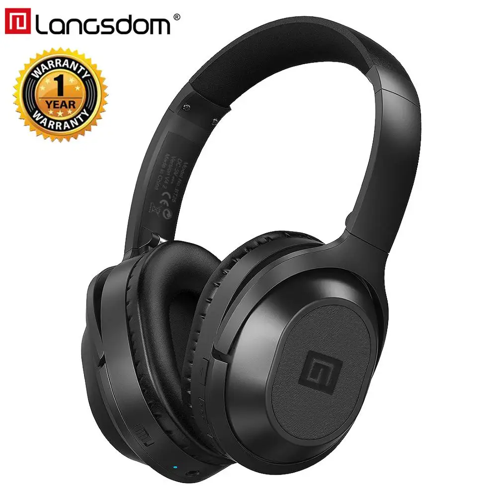 

Langsdom Active Noise Cancelling Earphones Bluetooth Headphones with Mic Wireless Earphone Over-Ear Stereo ANC for Cell Phone/PC