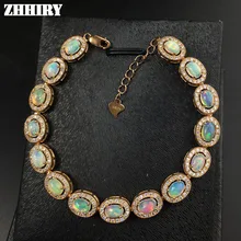 ZHHIRY натуральный опал браслет с драгоценным камнем из натуральной твердой 925 пробы Серебряный огненный цвет женские вечерние ювелирные изделия