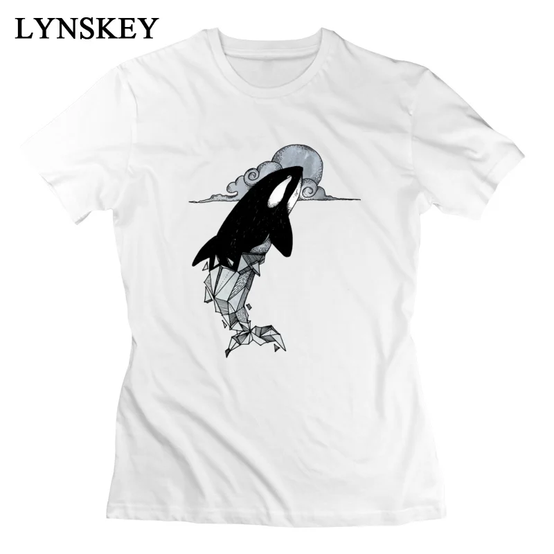 LYNSKEY Orcinus orca geometric O-Neck Women's T-Shirts Summer Autumn Street Tops Shirt Brand 100% Cotton Custom Sweatshirts white