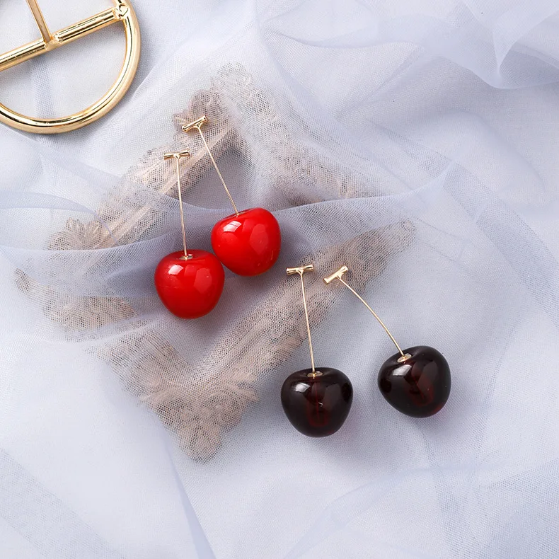 

Hot Red Cherry Dangle Earrings Cut Fruits Tassel Drop Earrings Cherries Long Pendant Earrings Korean Jewelry Girl Gifts