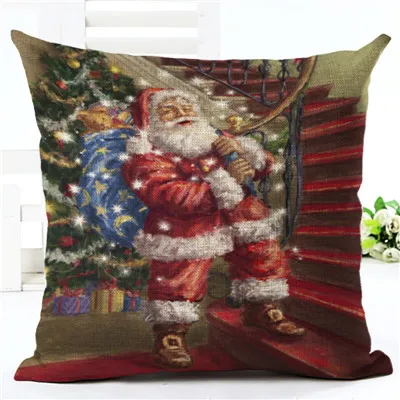 Санта Клаус льняная наволочка рождественское Стиль узор Наволочка на подушку, украшение дома дешевые Подушка Чехол размером 45*45 см - Цвет: 7