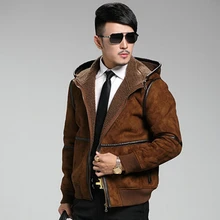 Европа и США Air Force Мужская брендовая Короткая секция из меха замши с капюшоном ягненка Шерсть Повседневная кожаная куртка