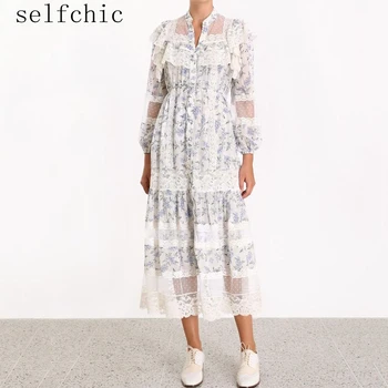 

Runway Floral Dress High Quality Woman Lace Patchwork Club Dresses 2019