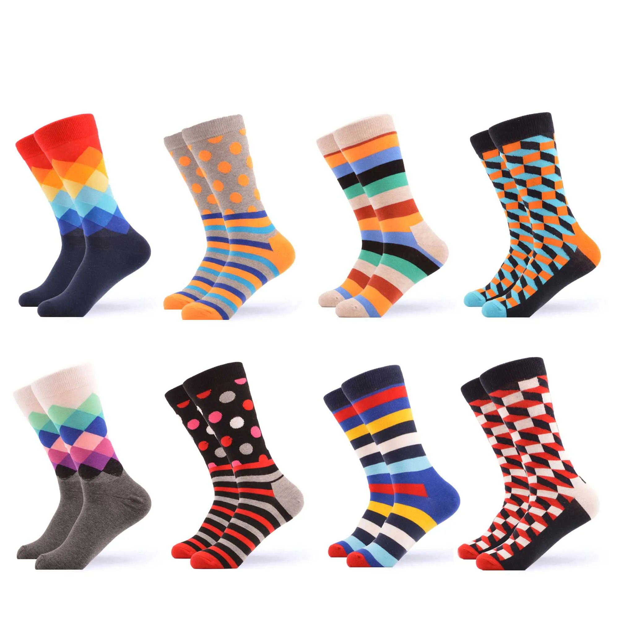 05868 (8 pairs) SANZETTI, мужские цветные Повседневные носки, носки из чёсаного хлопка, дизайнерские носки в стиле Харадзюку, носки в стиле хип-хоп, геометрические, в клетку, в горошек, подарки, счастливые носки - Цвет: 05868 (8 pairs)