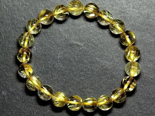 

002013 9mm Natural Brazil Hair Rutilated Quartz Crystal Beads Elastic Bracelet
