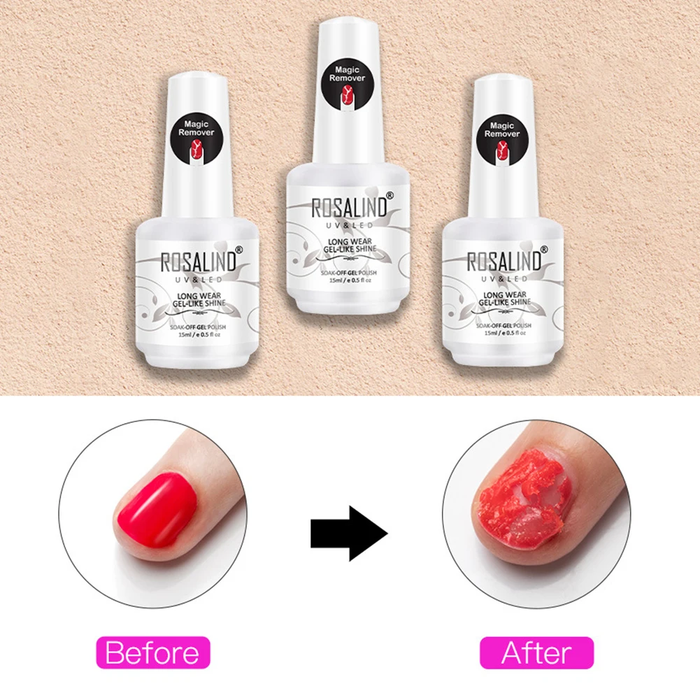 ROSALIND Nail Gel Polish Magic Remover For Manicure Fast Clean Within 2-3 MINS UV Gel Nail Polish Remove Base Top Coat Soak Off