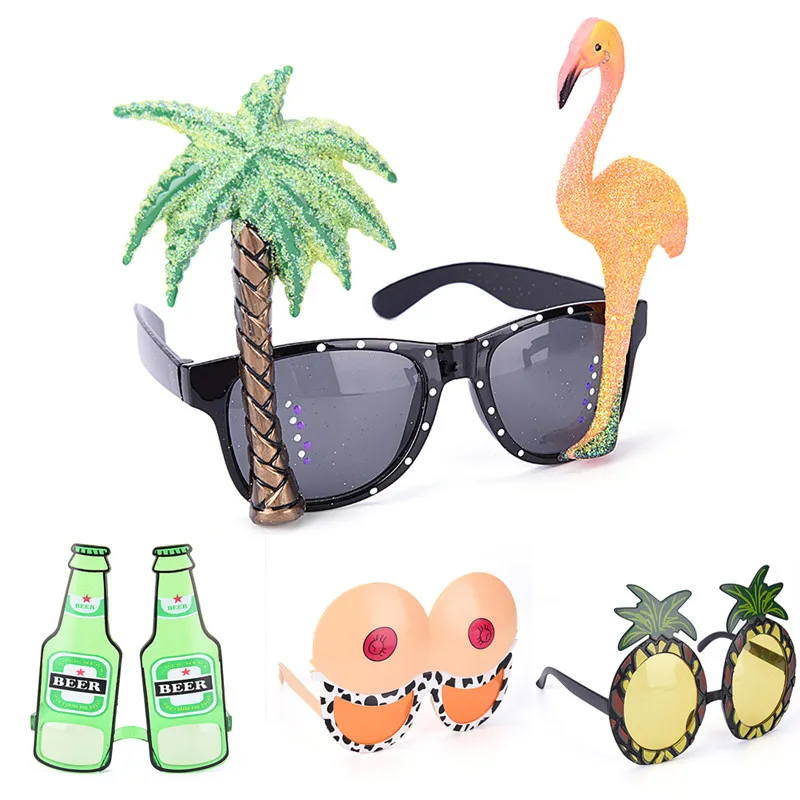 Забавные вечерние солнцезащитные очки для костюмов, блестящие аксессуары для мероприятий, декоративные фламинго, большая грудь, бутылка вина, ананас, пляж