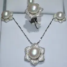 Ювелирные изделия 0075011.5-12 мм белый или розовый Пресноводный жемчуг Наборы ожерелье серьги кольцо