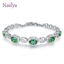 Nasiya, женский браслет, инкрустированный, ошеломляющий, оливково-зеленая шпинель, хорошее ювелирное изделие, браслеты из серебра 925 пробы, Подарок на годовщину