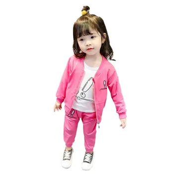 

Girls Suit Spring And Autumn Models Female Baby Casual Spring Coat Long-Sleeved T-Shirt Han Fan Cute Rabbit Cotton Three-Piece