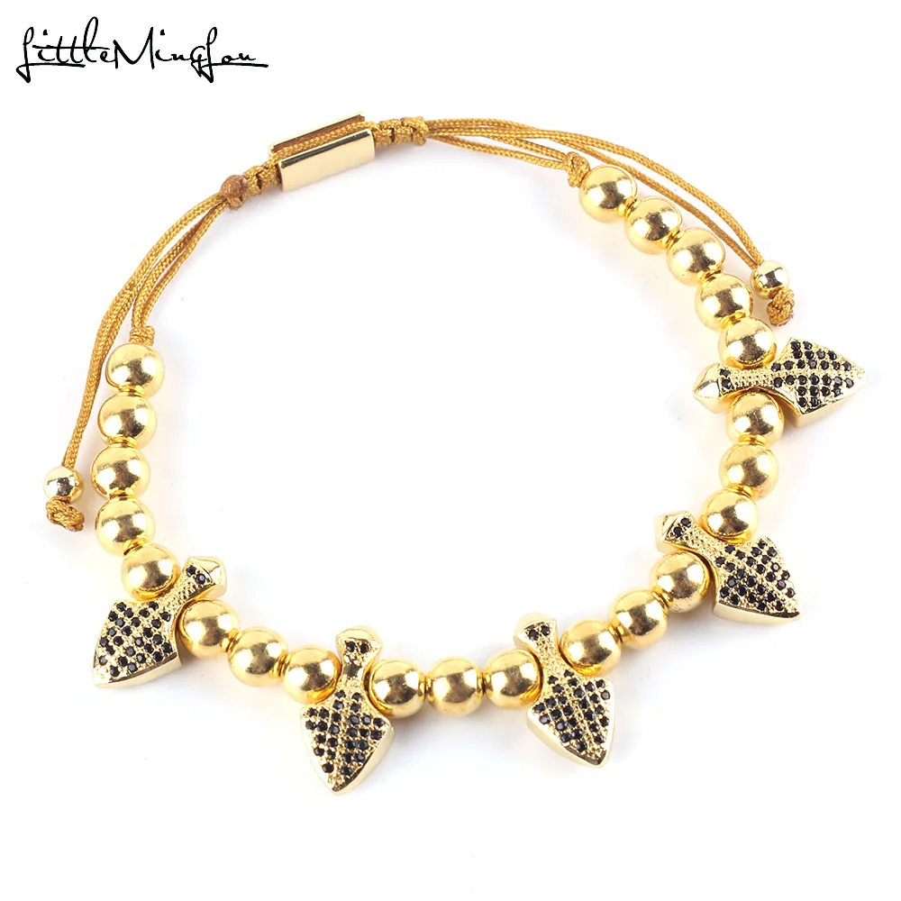 

Luxury Paved black CZ Punk Rock Spikes Rivet charm women Bracelet Braided Macrame Adjustable Bracelets & Bangles for men jewelry