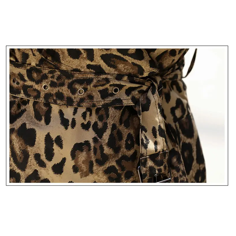 Ветровка с леопардовым принтом, женское длинное пальто, Весенняя новая Корейская верхняя одежда, модный пояс, тонкий плащ Chaqueta Mujer f364