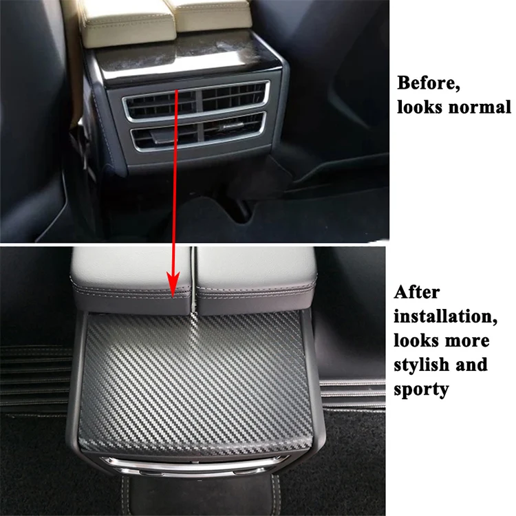 1pc Seeyule Carbon Fiber Car Rear Armrest Box Ac Panel Decoration Sticker Cover Styling Accessories For Tesla Model S Model X