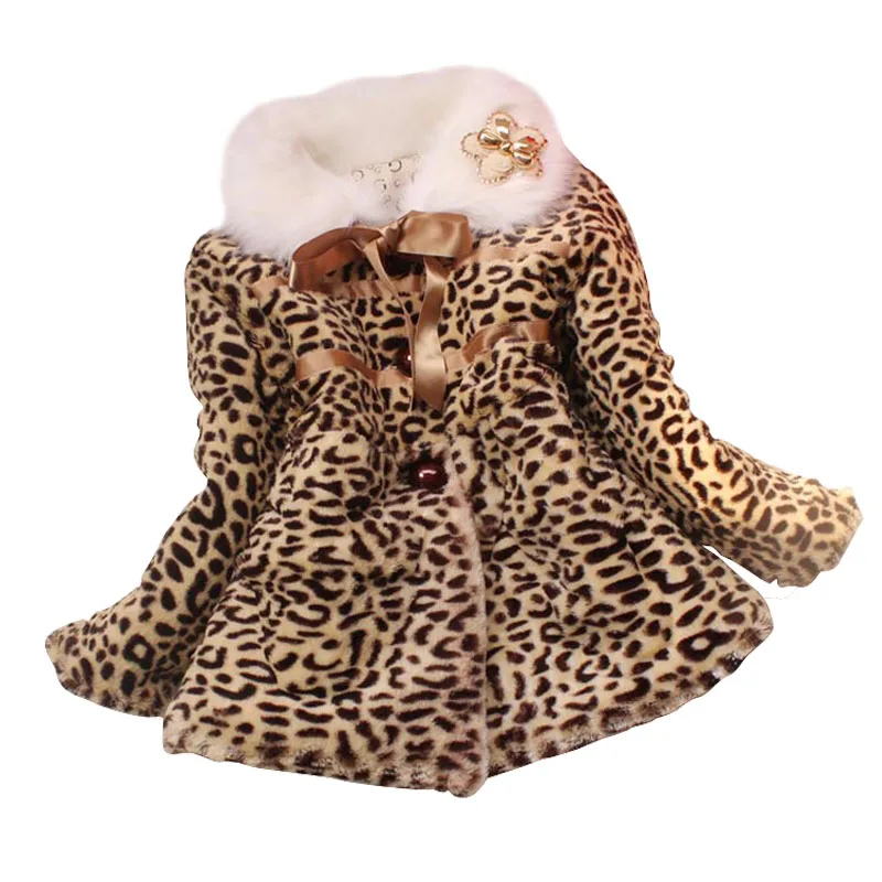 

2019 New Winter Hot Sales Girls Leopard Faux Fox Fur Collar Coat Winter Wear Kids Baby Children Outerwear Jackets 2-5 Years Old