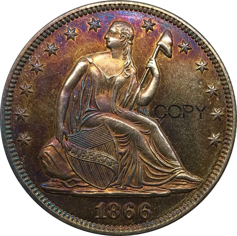 

United States Liberty Seated Half Dollars Motto Above Eagle 1866 Brass Plated Silver Copy Coin