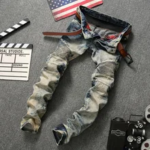 2017 retro nostalgia male jeans Fold cultivate one’s morality pants