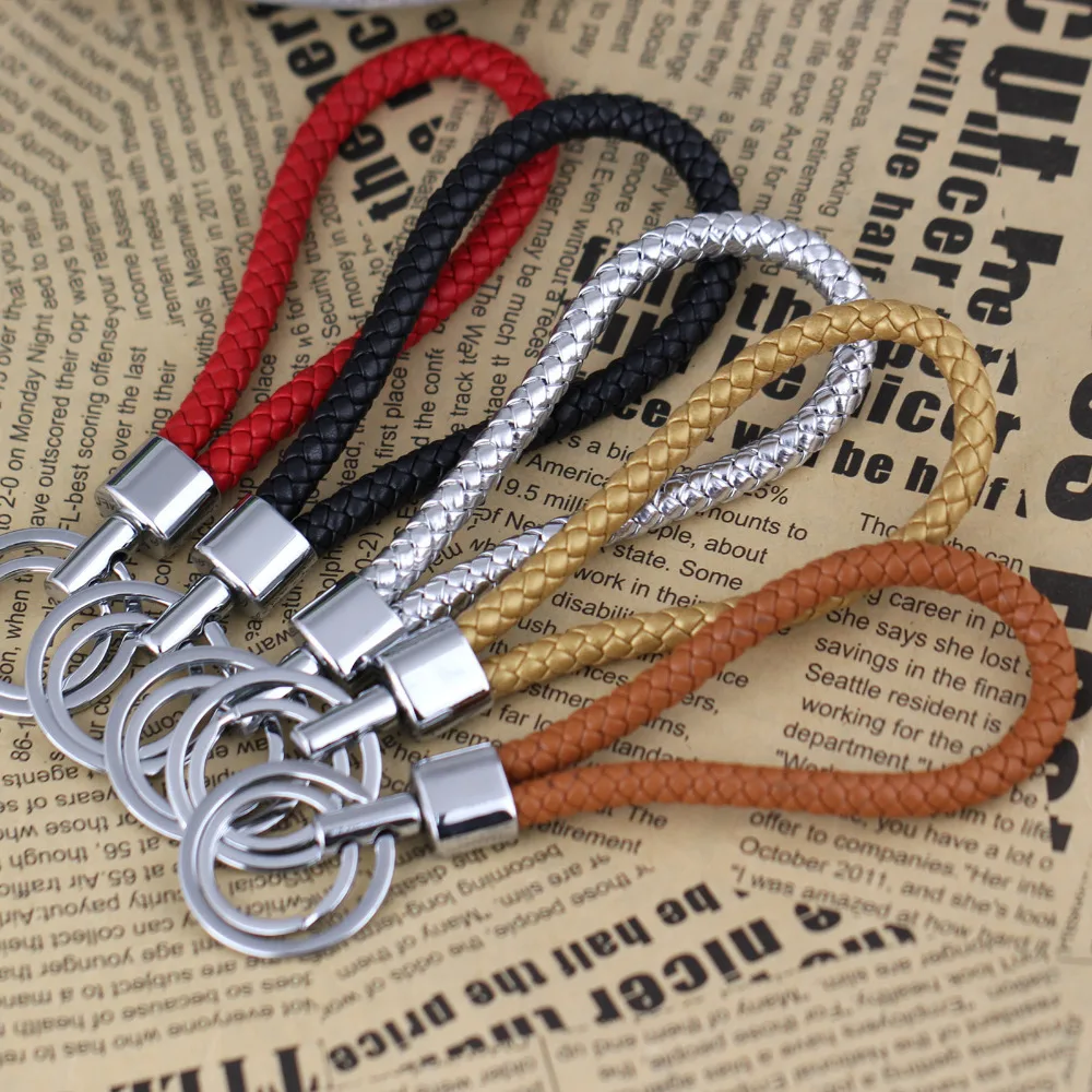 Weave Style Leather Keychain Double Rings Braid Key Chain