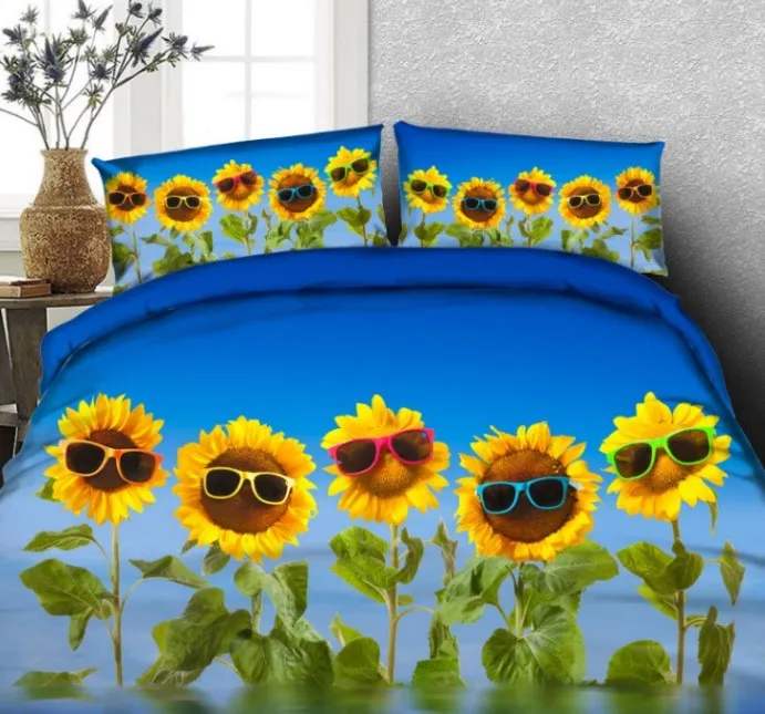 EUB BASIC Twin Size Gold Yellow Sunflowers Bedding Comforter with 2 Pillowcases Floral Bedding Set for Boys Girls Black Spring Bedding Sets 3 Piece Bedroom Decors