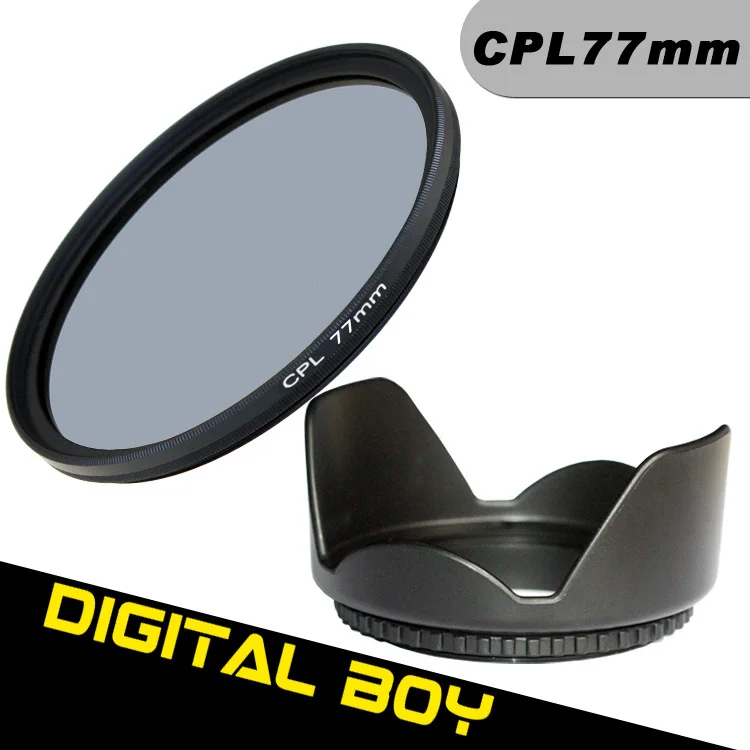 (2pcs/1lot)1pcs Digital Boy 77mm CPL C PL Lens Filter+77mm Lens Hood