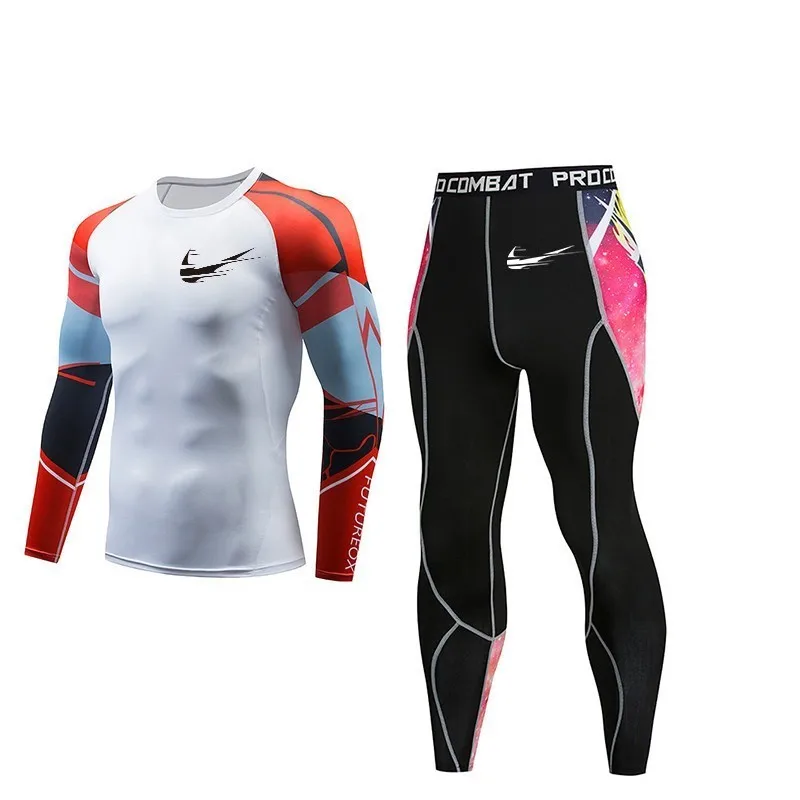 Компрессионные спортивные костюмы для мужчин быстросохнущая рубашка с длинным рукавом брюки для мужчин Набор для бега тренажерный зал фитнес облегающая уличная спортивная одежда