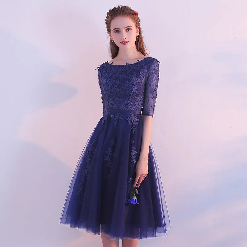 

It's Yiiya O-Neck Half Sleeve Elegant Slim Evening Dresses Lace Tulle Flowers Party Formal Dress Prom Dresses LX396