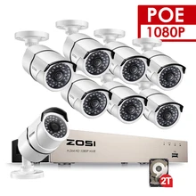 ZOSI POE IP видео Камера 8-канальный CCTV Системы 1080P Bullet Камера 2MP наблюдения комплект приборов безопасности DVR ночного видения для жесткого диска