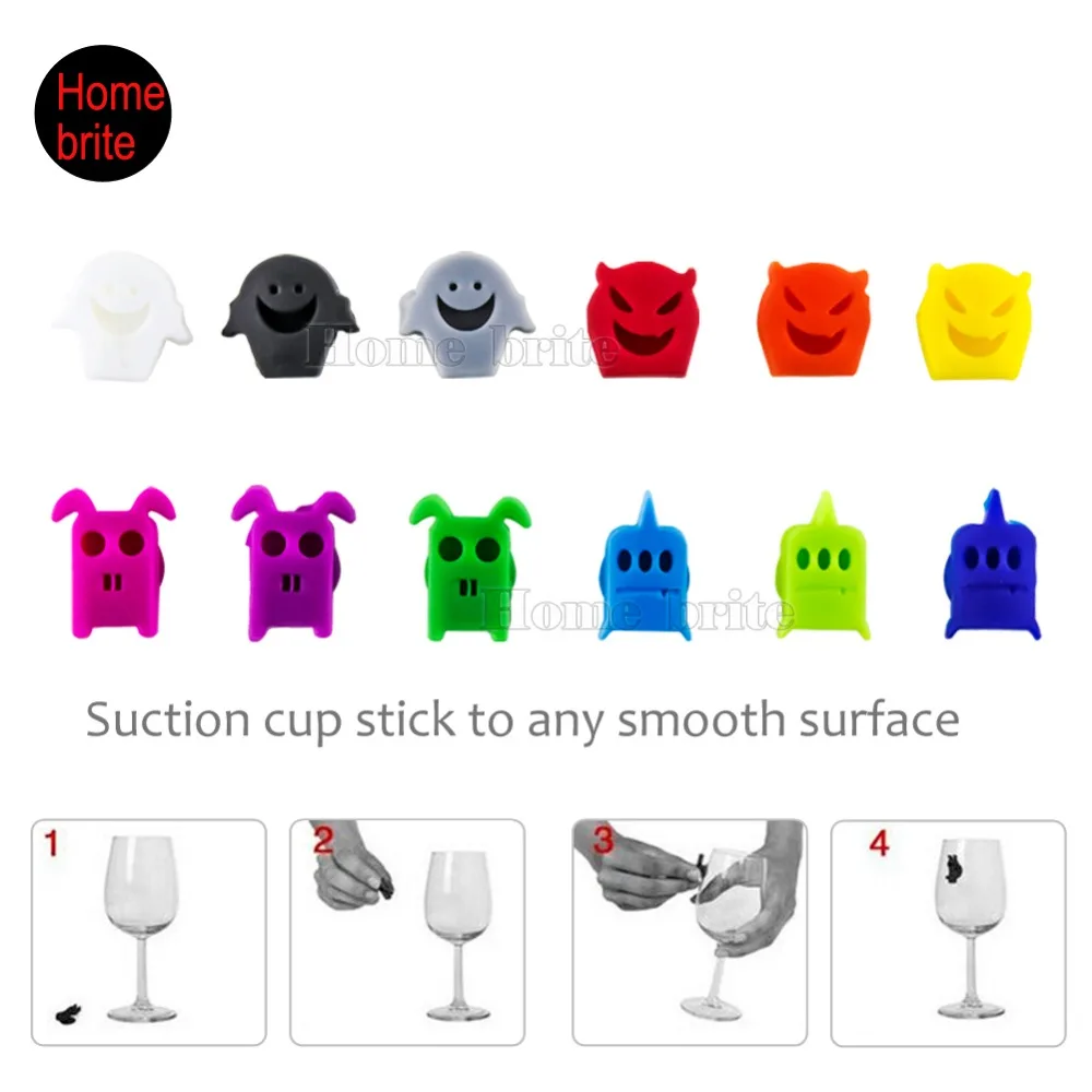Set Of 12 Silicone Suction Glass Markers For Halloween Bottle